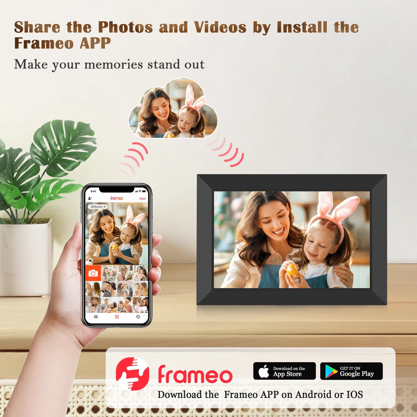 Cadre Photo Numérique Wi-Fi 10,1″ – Écran IPS | Partage à Distance via App, 16–32 Go, Portrait/Paysage