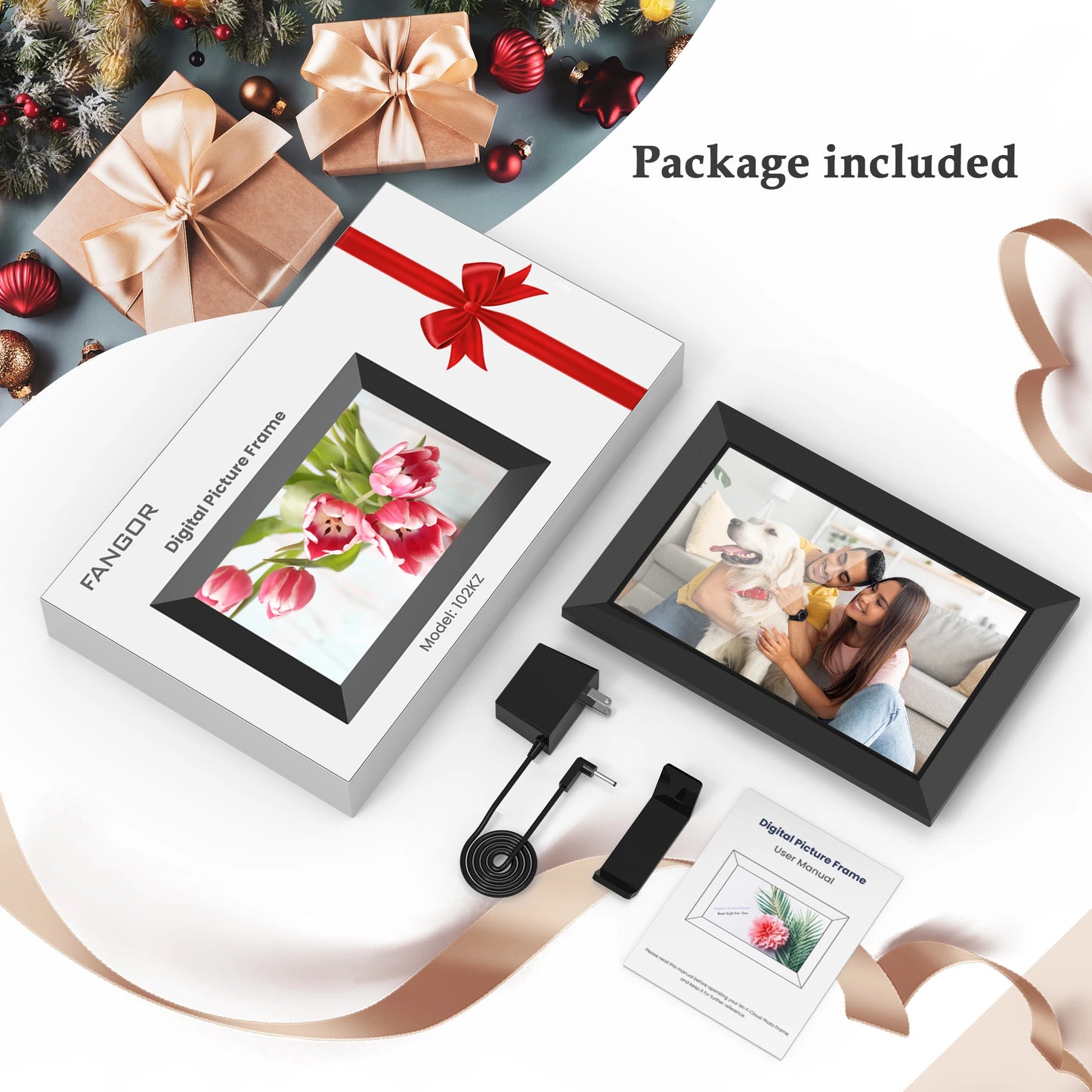 Cadre Photo Numérique Wi-Fi 10,1″ – Écran IPS | Partage à Distance via App, 16–32 Go, Portrait/Paysage